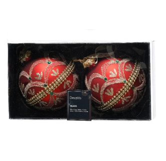 Staklena kugla Glitter diamond, set dvije, crvena