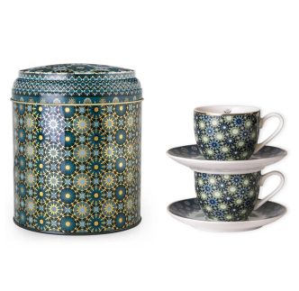 Limena kutija sa šoljicama i tanjirićima za kafu Andalusia, set od 2 kom