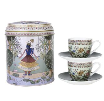 Limena kutija sa šoljicama i tanjirićima za kafu Jangala, set od 2 kom