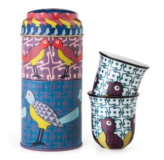 Limena kutija sa 2 šoljice za kafu Porculanske ptice raja, 90 ml